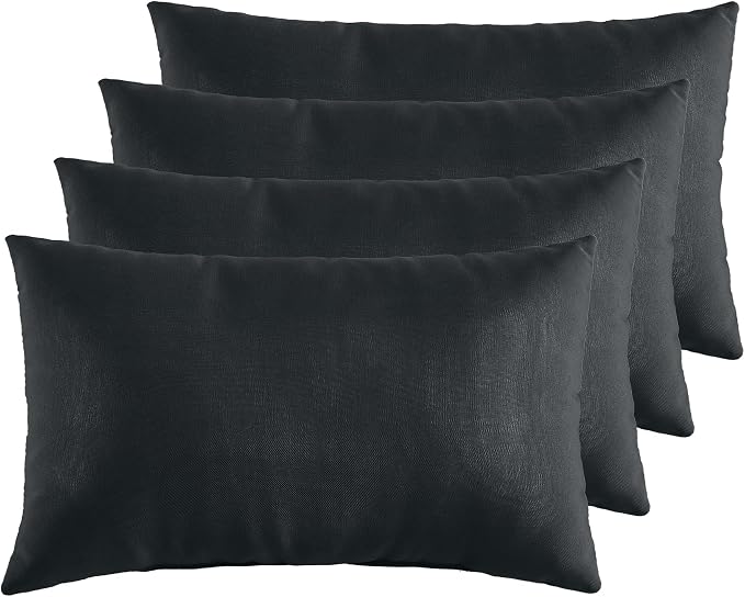 Indoor Outdoor Lumbar Pillows,Waterproof Outdoor Pillows Set of 4 for Patio Furniture,12×20 Inch, Black