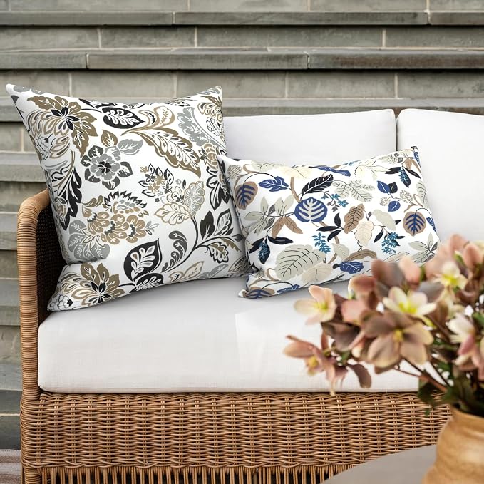 Outdoor 16x16 Inch Throw Pillow Covers Set of 2, Patio Cushion Pillow of Home Furniture Use, Dailey Tan