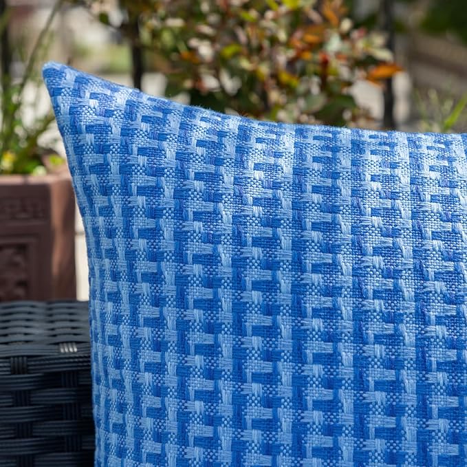 Kevin Textile Outdoor Waterproof 24"x24" Pillow Covers 2 Pack, Blue | Water Resistant Weaving Faux Linen Texture Throw Pillow Covers, Outside Decorative Pillowcases for Garden Patio Balcony Couch