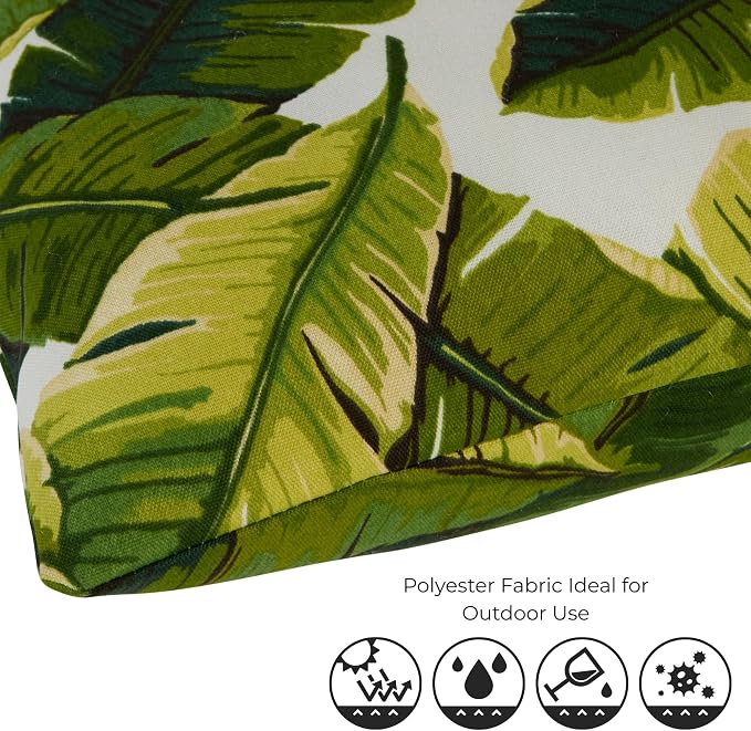 Set of 2 Outdoor Throw Pillows 19 x 12 Inch – Reversible Rectangle Patio Accent Pillows – Weather-Resistant Polyester Fabric – Eco-Friendly Recycled Polyfiber Fill – Palm Leaves White