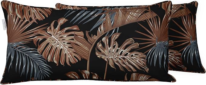Indoor/Outdoor Polyester Fabric Lumbar Pillow Cover, All-Weather Waterproof Rectangular Cushion Case for Patio Furniture, 12 x 24 Set of 2 - Tropical-20