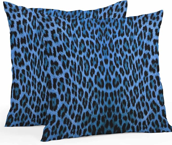 Vandarllin Outdoor Throw Pillows Covers 26x26 inch Set of 2 Waterproof Blue Leopard Print Decorative Zippered Cushion Covers for Patio Furniture, Retro Animal Fur Pattern Lumbar Pillowcases