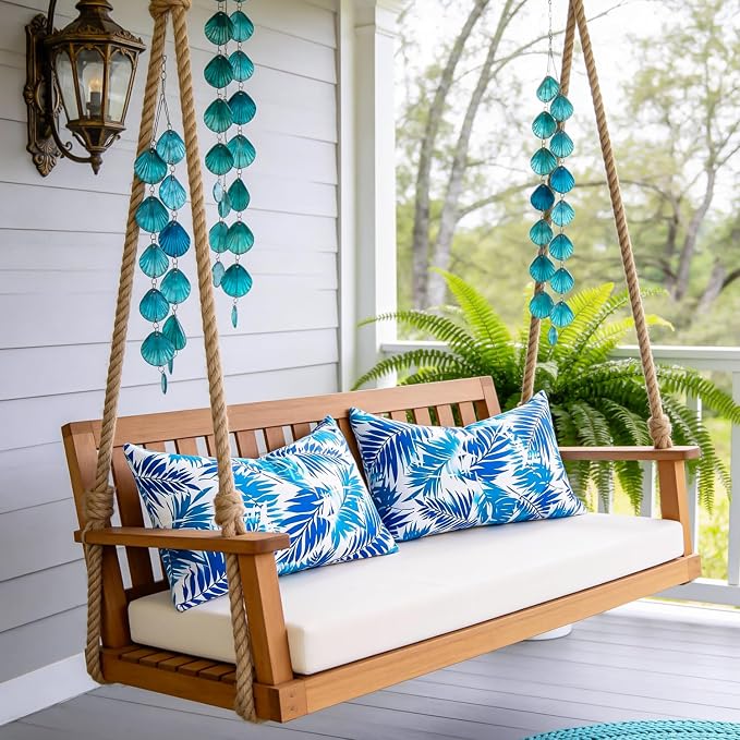Outdoor Lumbar Pillow Covers Waterproof Summer Decorative Throw Pillow Covers Blue Tropical Leaf Couch Covers 18x18 Set of 2 Outdoor Cushion Home Decor for Patio Furniture Garden Tent Balcony Bench