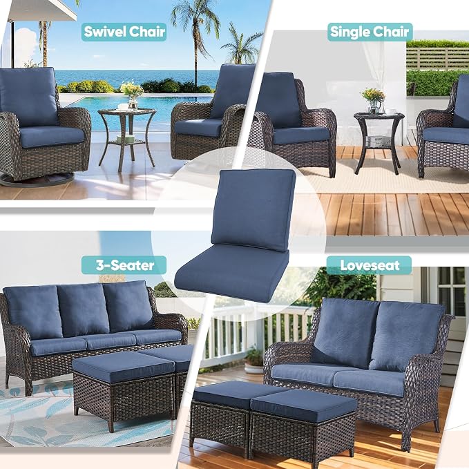 Luxury 22*24*4in Outdoor Patio Cushions, 1 Piece Navy Blue Outdoor Cushion | Water-Resistant, Reversible, Removable Cover, Stain-Resistant, for Patio Chairs Sofa Couch Loveseat