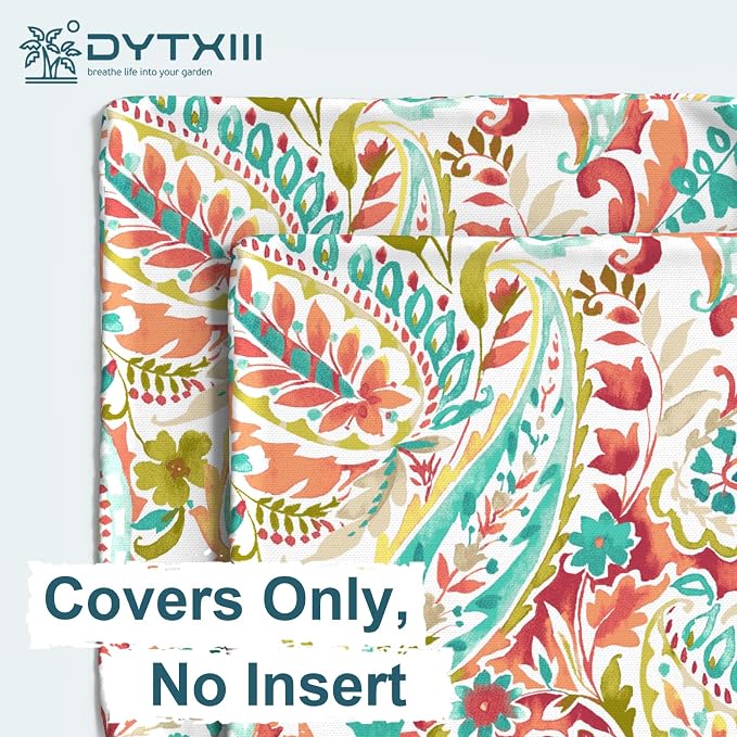 DYTXIII Pack of 2 Outdoor Waterproof Lumbar Pillow Covers ONLY, 12x20 Rectangle Decorative Double Printed Pillow Cases for Patio Couch Porch Furniture - Pretty Paisley