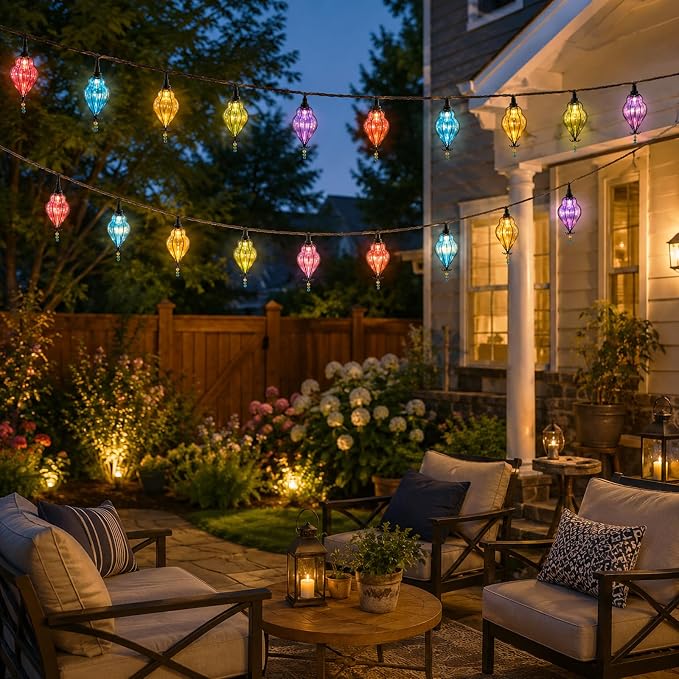 Vigdur Outdoor String Lights, 10FT Multicolor Patio String Lights Plug-in | 10 Plastic Flower Bulbs, UL Listed, 10 Strands Connectable, Outdoor Hanging Lights for Porch Garden Wedding Party Decor
