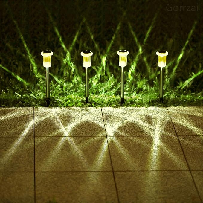 10 Pack Solar Lights Outdoor Waterproof Pathway Lights, Warm White | Stainless Steel Stake Lights for Yard Garden Walkway Driveway Sidewalk Lawn Landscape Path Outside LED Auto On/Off, Acrylic