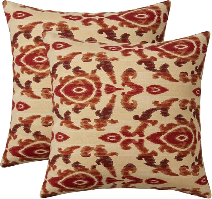RSH DECOR: Sunbrella Square Throw Pillows Set of 2 | 20" x 20" | Water and Fade-Resistant Performance Fabric | Outdoor Pillow Covers with Down-Alternative Inserts | Made in USA (Bukhara Russet)