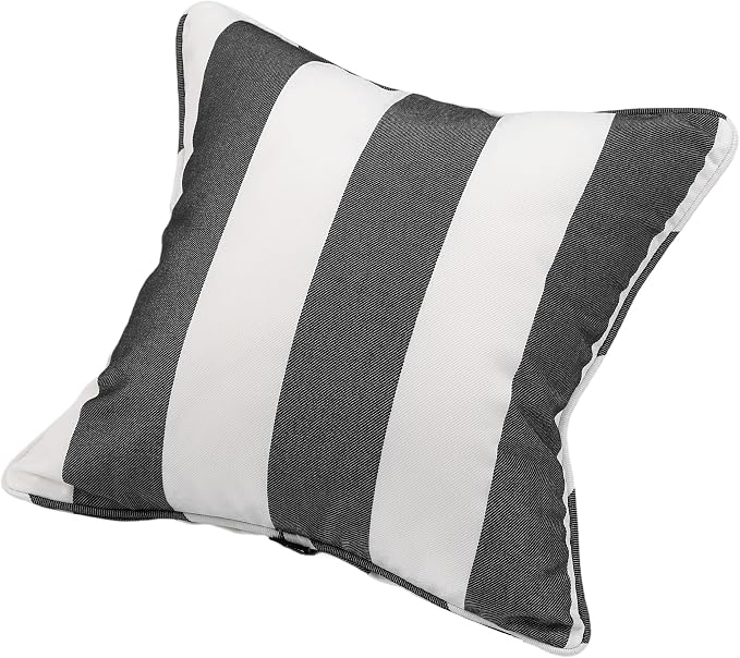 Outdoor Throw Pillow with Insert 18x18 Inch, Set of 2, Piping Edge Waterproof Fade Resistant Decorative Fluffy Pillows for Patio Furniture Chair Bench Couch Sofa - Black Ivory Striped