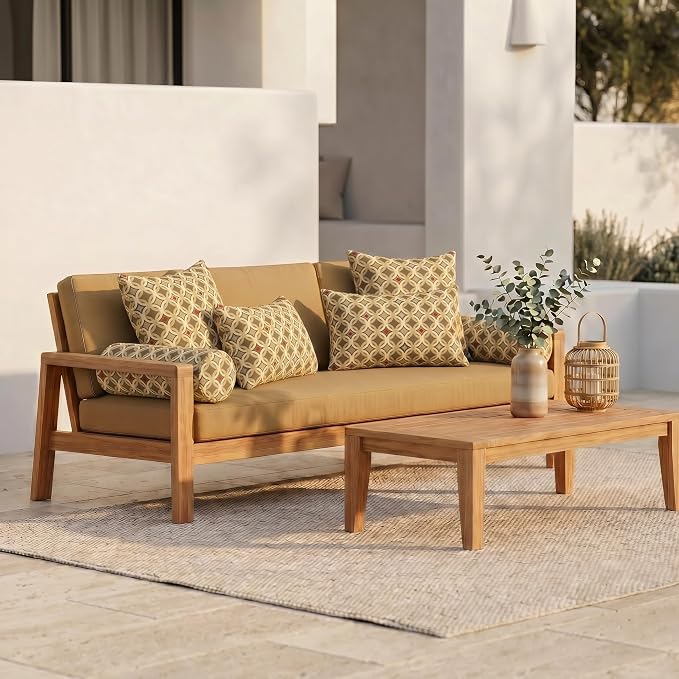 RSH DECOR: 6-Pack Pillow Set | Sunbrella Performance Fabric |Water & Fade-Resistant| 17" Square, 20"x12" Lumbar, 20"x6" Neck Roll | Outdoor Pillows for Patio Furniture | Made in USA (Tango Mink)