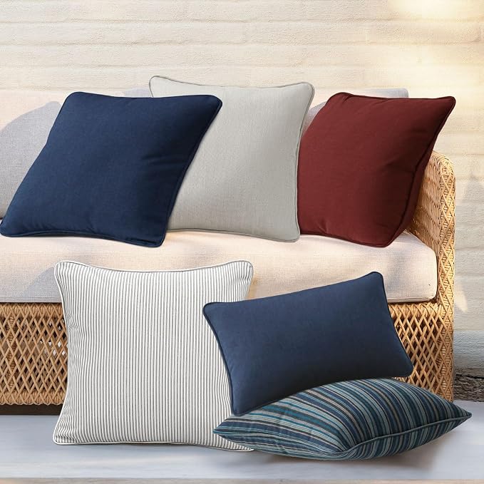 Unimatta Sunbrella Decorative Outdoor Water Repellent Throw Pillows with Inserts, Set of 4, 18" x18" Pillows for Patio, Backyard, Bed, Couch, and Patio Furniture, Specrtum Indigo