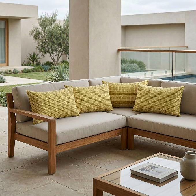 RSH DECOR: Jumbo Lumbar Throw Pillows – Set of 4 | 26" x 16" | Indoor Outdoor Use for Patio Furniture | Water & Fade-Resistant | Includes Down-Alternative Inserts | Made in USA (Future Patina)