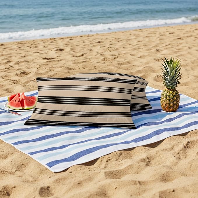 JasmineM Outdoor Pillow Cover Set of 2 Rustic Black Brown Stripes Waterproof Throw Pillow Covers Classic Parallel Lines Decorative Pillowcases Garden Cushion Case for Patio Couch Sofa 12x20 Inch