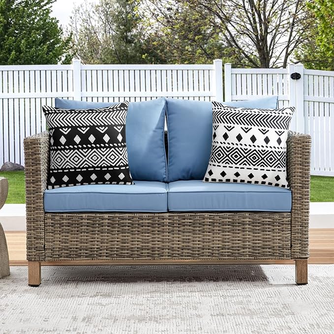 Adabana Outdoor Waterproof Pillow Covers 18x18 Set of 2 Black Boho Design | Waterproof Fabric Designed for Patio Furniture, Porch, Balcony and Garden Decor