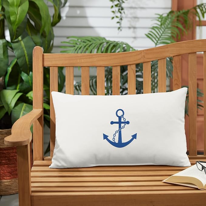 Sorra Home Trupedic Indoor/Outdoor Tan Lumbar Embroidered Pillow Anchor