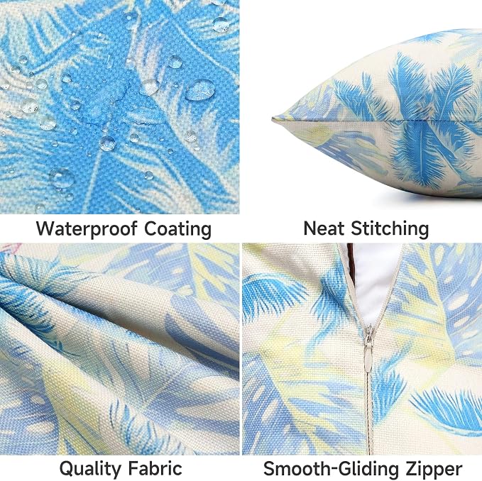 Outdoor Pillow Covers Waterproof Cushion Covers Patio Pillows Case 2 Pack | 18x18inch,Printed Boho Flowers,Seamless,Hidden Zipper,Machine Washable,Perfect decoration for Porch,Patio,Balcony