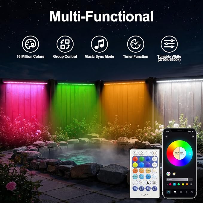 LED Wall Washer Light, 40in Linkable RGBCW Light Bar, IP65 Waterproof, App & RF Remote, 2700K-6500K Tunable White, 1%-100% Dimmable, 120V
