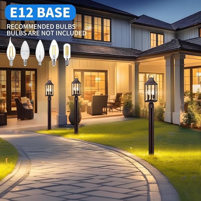 18.62'' Dusk to Dawn Post Light Outdoor, Large 3-Light Lamp Post Light | Modern Pillar Outside Lighting Waterproof Post Lantern Lamp Outdoor Post Light Fixtures Pole Lights for Porch, Brown