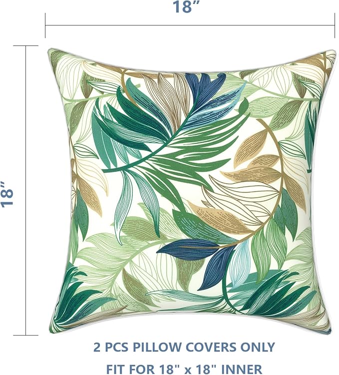 LVTXIII Outdoor/Indoor Pillow Covers, Patio Fade Resistant Throw Pillow Covers ONLY, Waterproof Farmhouse Accent Cushion Cases for Sofa Patio Couch Decoration 18"x18" Set of 2, Lush Leaf Green