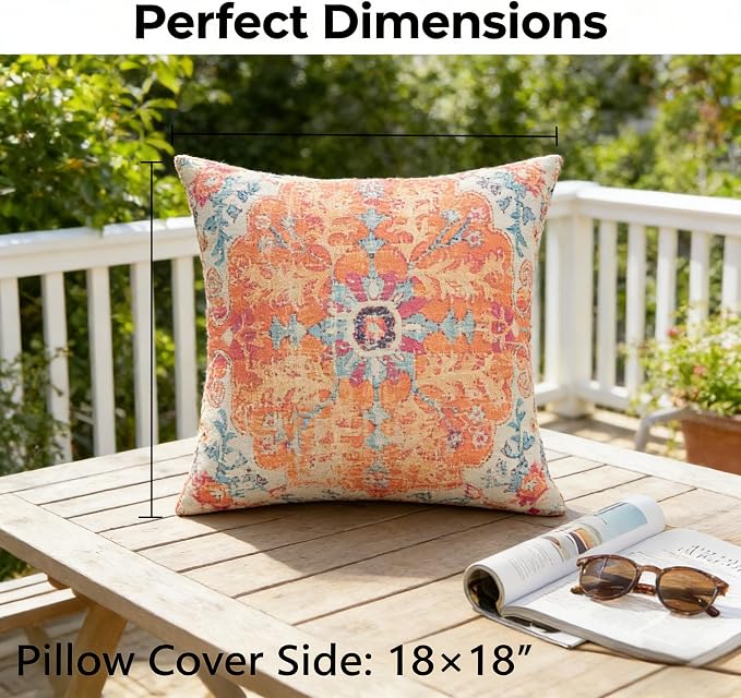 JMGBird Outside Pillows Patio Pillows Outdoor Throw Pillow with Insert | 18x18 Orange Throw Pillows Sunbrella Pillows Outdoor Pillows Waterproof Decorative Pillows for Couch ,Patio Furniture