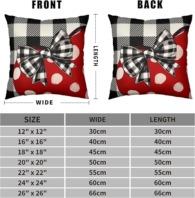 Valentines Day Throw Pillow Covers 24x24 Buffallo Plaid Valentines Pillow Covers Polka Dot Red Love Heart with Bow Decoarative Pillow Case for Living Room Couch Sofa