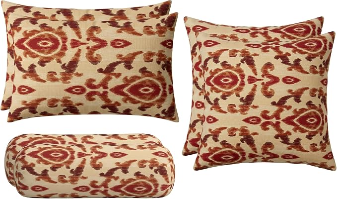 RSH DECOR: 6-Pack Pillow Set | Sunbrella Performance Fabric |Water & Fade-Resistant| 17" Square, 20"x12" Lumbar, 20"x6" Neck Roll | Outdoor Pillows for Patio Furniture | Made in USA (Bukhara Russet)