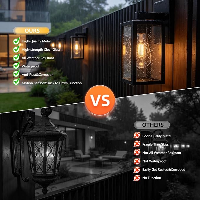 Outdoor Wall Light Fixtures Anti-Rust Porch Lights Outdoor Waterproof Exterior Lighting Fixtures Front Door Wall Lantern for House - 2 Pack