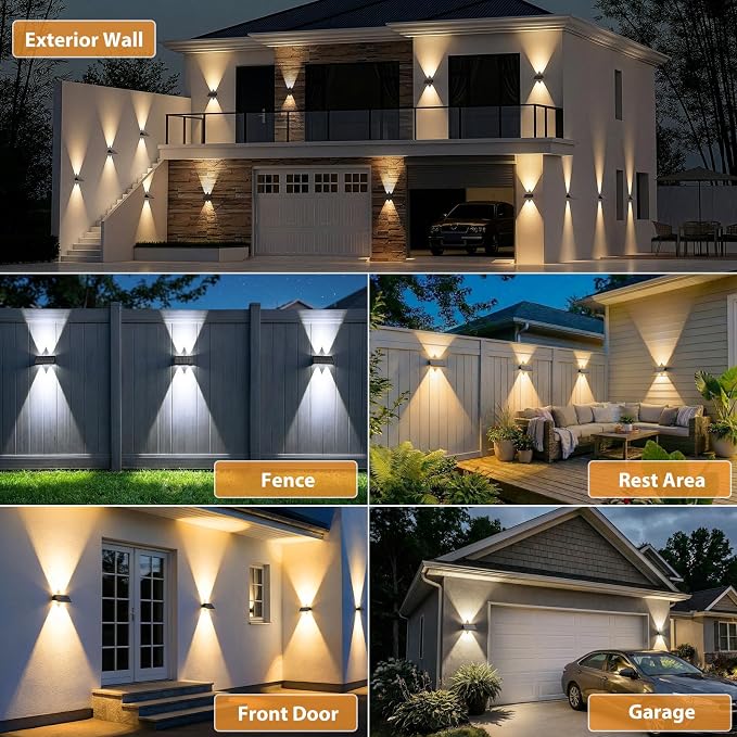 16PACK Solar Sconce Lights Outdoor,3000/4000/6000K 3 Modes Up and Down Solar Wall Lights Dusk to Dawn Lighting IP65 Waterproof Solars Lights Outdoor for Exterior Front Porch Garage Fence Patio Yard