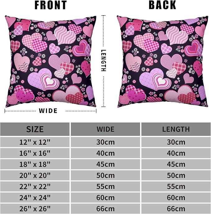 Valentines Pillow Covers 20x20 Pack of 2 Pink Purple Hearts Flowers Throw Pillow Covers Valentines Day Pink and Black Cushion Case Cotton Linen Pillowcase for Couch Sofa Patio