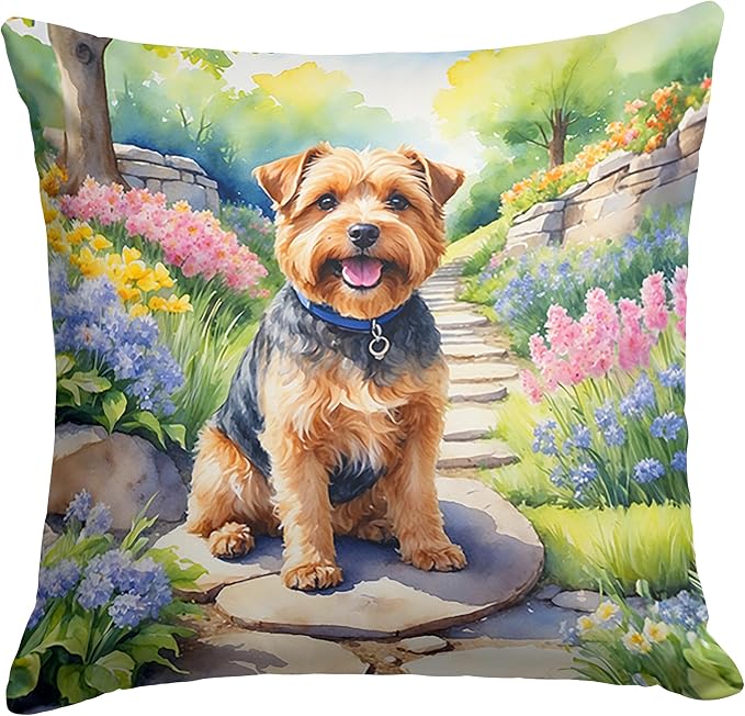 Caroline's Treasures Norfolk Terrier Spring Path Throw Pillow Machine Washable, Indoor Outdoor Decorative Pillow for Couch, Bed or Patio, 18Hx18W