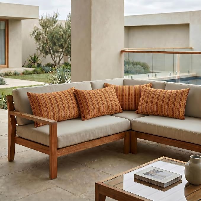 RSH DECOR: Sunbrella Jumbo Lumbar Throw Pillows Set of 4 | 26" x 16" | Indoor Outdoor – Patio, Lounge, Adirondack | Water & Fade-Resistant | Down-Alternative Inserts | Made in USA (Limelite Teak)