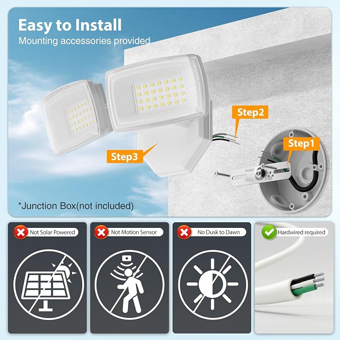 Onforu 3200LM Flood Lights Outdoor, 32W 6500K LED Security Light Switch Controlled, IP66 Waterproof Outdoor Lights, Wall Mount Exterior Flood Light with 2 Adjustable Heads Floodlights Outside