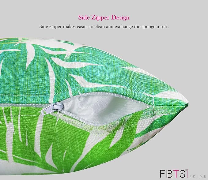 Pack of 2 Outdoor Waterproof Decorative Throw Pillow Covers for Patio Furniture, 18x18 Inch Square Fade Resistant Patio Garden Cushion Covers for Couch Bed Sofa, Leaves Green