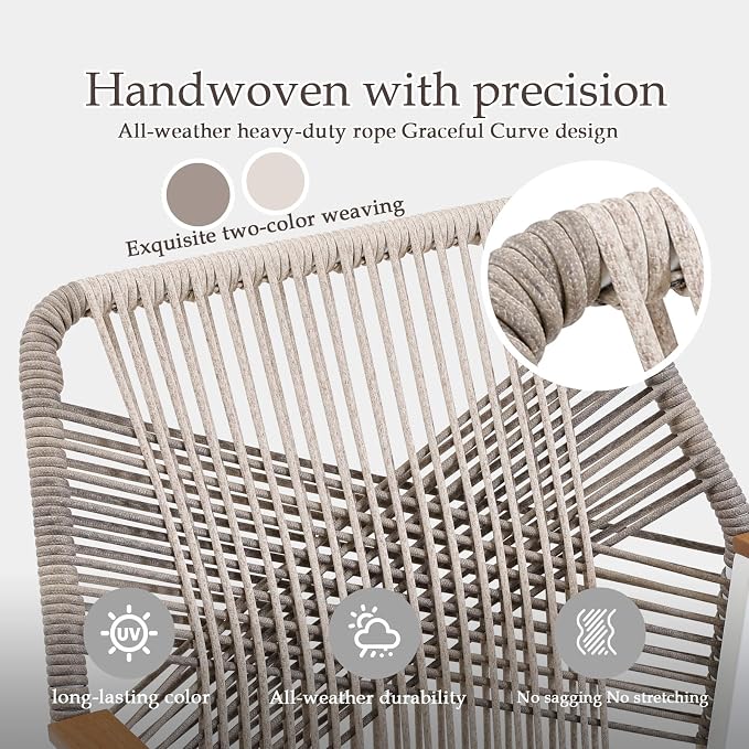 Aluminum Outdoor Patio Dining Chairs - Imitation Rope Vine Chair Ergonomic Backrest Design Detachable Seat Cushion Soft and Breathable Garden Porch, White 2Pcs