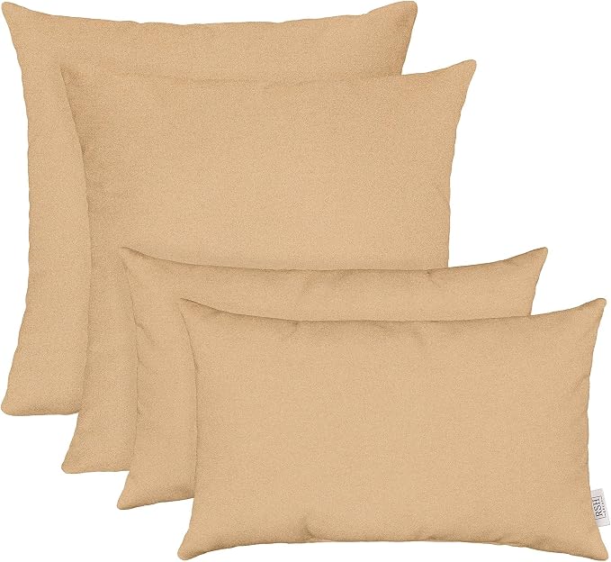 RSH DECOR Sunbrella Lumbar & Square Pillows Set of 4 | 20" x 12" & 17" x 17" | Water & Fade-Resistant Performance Fabric | Outdoor Throw Pillows | Made in USA (Cast Sand Tan)