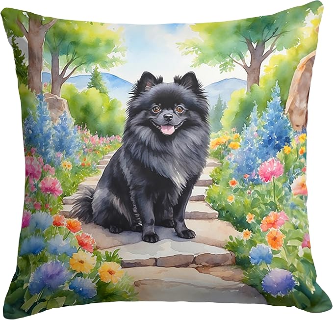 Caroline's Treasures Pomeranian Spring Path Throw Pillow Machine Washable, Indoor Outdoor Decorative Pillow for Couch, Bed or Patio, 18Hx18W