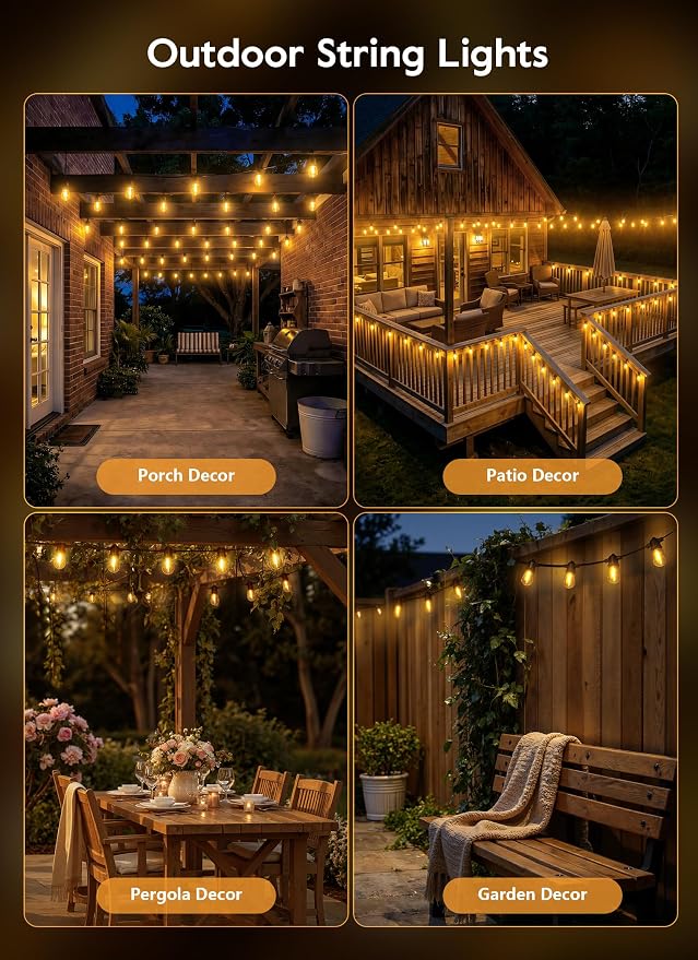 Minetom 100FT Solar String Lights Outdoor Waterproof, S14 Patio Lights | 31+2LED Shatterproof Bulb, Remote Type-C Port Timable, 3 Light Modes Dimmable Solar String Lights for Outside, Yard, Camping