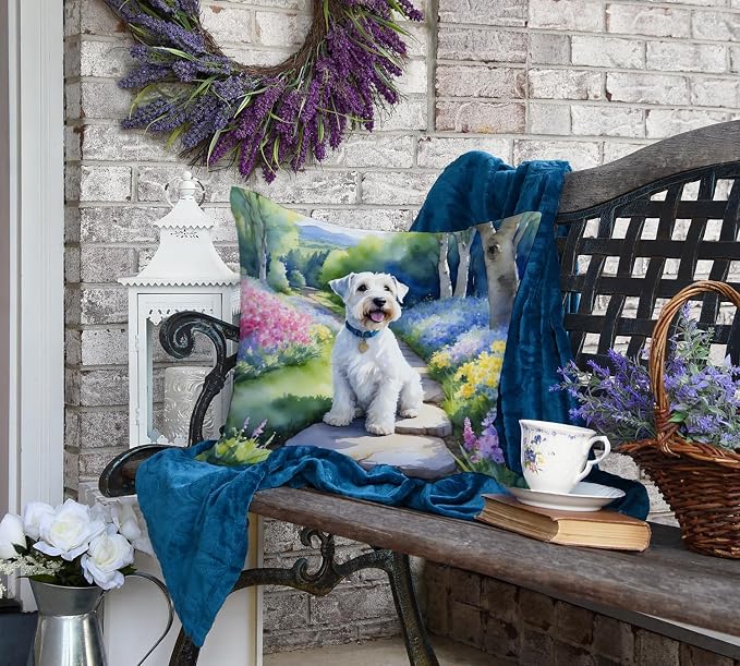 Caroline's Treasures Sealyham Terrier Spring Path Throw Pillow Machine Washable, Indoor Outdoor Decorative Pillow for Couch, Bed or Patio, 18Hx18W