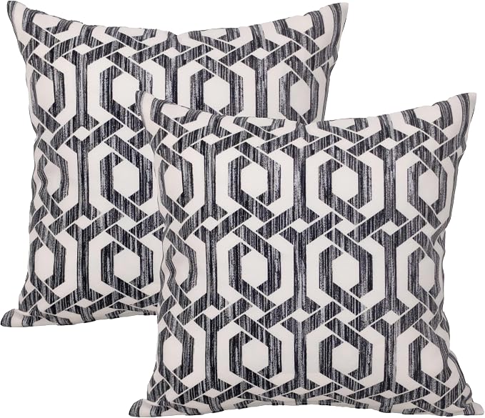 Outdoor Pillow Covers 18x18 Set of 2 Black White Geo Print, Waterproof & UV Resistant Polyester for Patio, Couch, Porch, Modern Farmhouse Decor