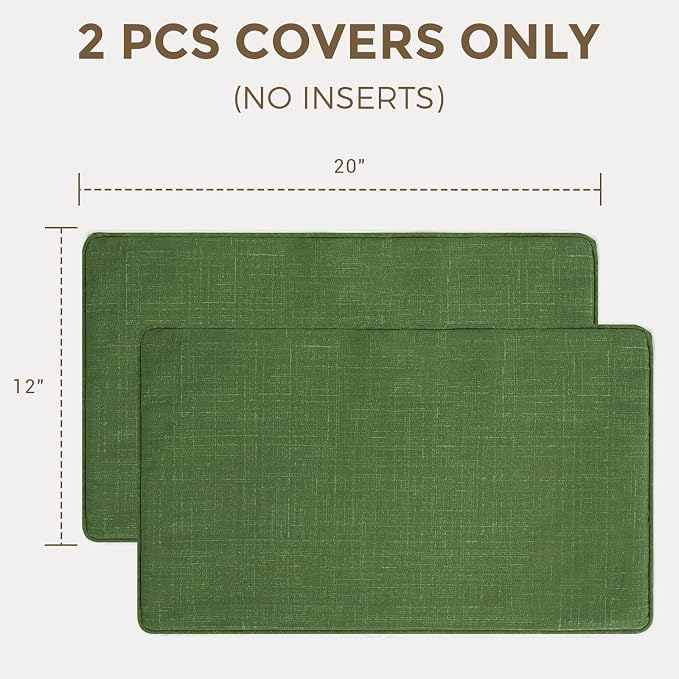 Lumbar Pillow Covers Set of 2, Outdoor Indoor Waterproof Patio Lumbar Pillowcase Shell 12x20 Inch, Rectangular Cushion Case for Couch Sofa Garden Farmhouse-Tropical Linen Green