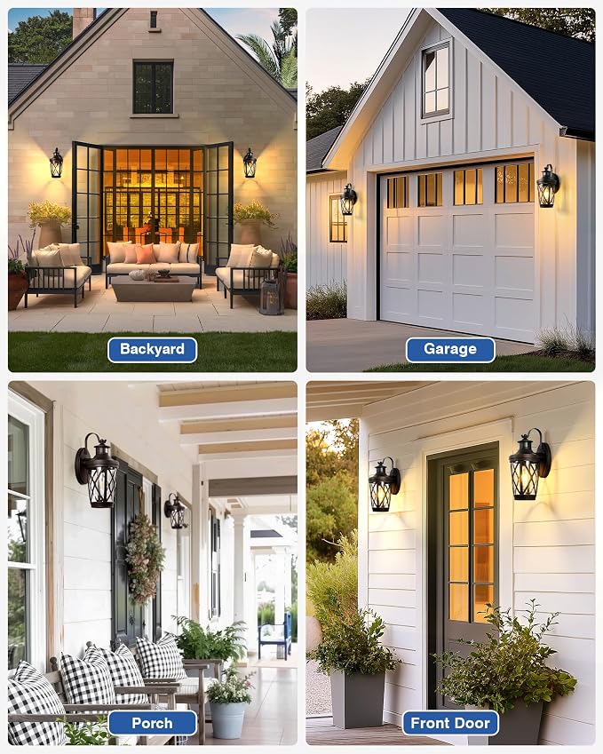 VIANIS Motion Sensor Outdoor Wall Lantern for Porch, Oil Rubbed Bronze Exterior Lighting Fixtures Wall Mount, 2-Pack Exterior Sconce Light with Tempered Seed Glass, Outdoor Garage Lights for Coach