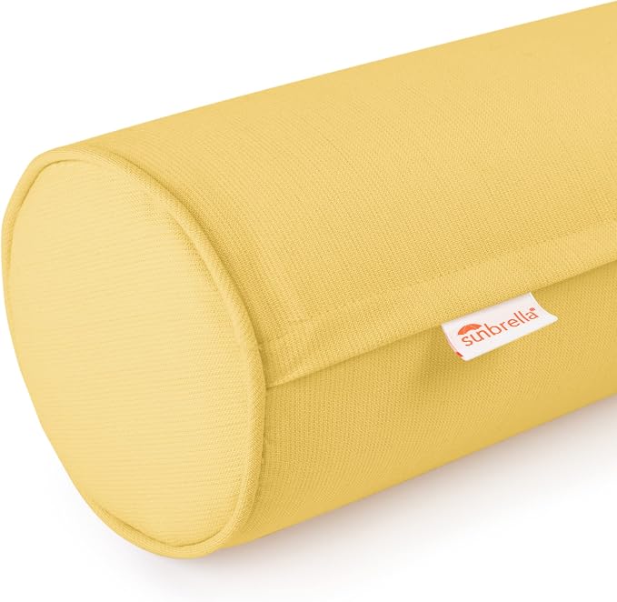Austin Horn Classics Sunbrella Set of 2 Zippered Neck Bolster Pillow, Made with Sunbrella Fabric, Cylinder Pillows, for Couch & Bed, Decorative Round Throw Pillow, Back & Neck Support (Daffodil)