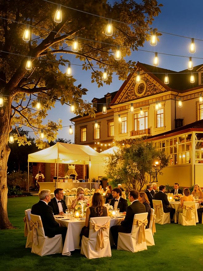 Svater Solar Outdoor String Lights 200FT, ST38 Patio Lights Shatterproof Dimmable Vintage Edison Bulbs - Solar Powered Weatherproof Light for Patio, Backyard, Garden, Bistro(2X100 FT)