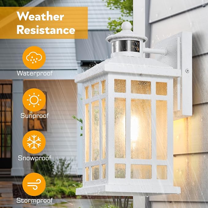 White Dusk to Dawn Outdoor Lighting, Modern Exterior Lighting Fixtures with Motion Sensor 4 Modes, Patio Lights Outside Waterproof for House, Garden, Front Porch, Brightness Distance Adjustable