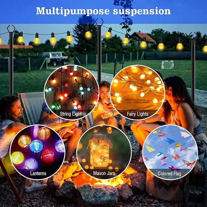 SINLEY 6 Pack String Light Poles,10 Ft Metal Poles with Fork for Outdoor String Lights,Outdoor Light Poles with Fork,Poles/Post/Stand for Outside,Patio,Deck,Backyard,Garden Wedding,Party
