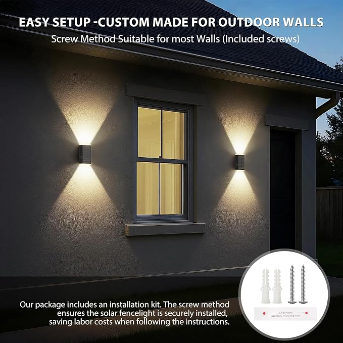 Solar Wall Light Outdoor , 3000/4000/6000K 3 Modes Dusk to Dawn Lighting Wall Sconce IP67 Waterproof Up and Down Solar Lights Outdoor Front Door Light for House, Garage, Porch, Doorway,Fence (1 PACK)
