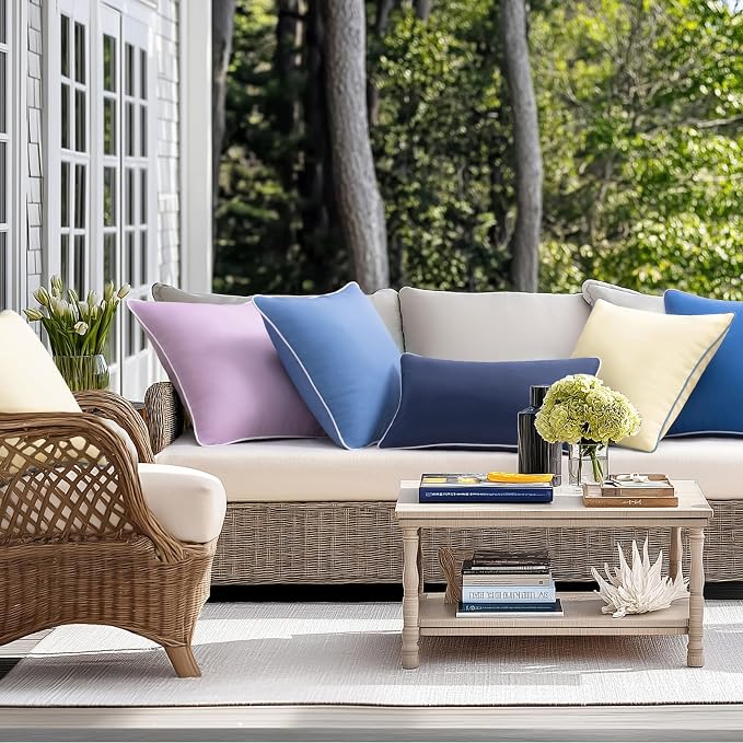 Phantoscope Pack of 2 Outdoor Waterproof Throw Pillow Covers Decorative Square Cushion Case Patio Pillows for Couch Tent, Foggy Blue 18x18 inches