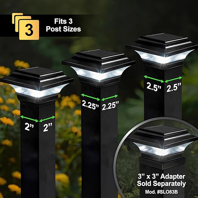 Classy Caps 2x2 Imperial Solar Post Cap - Fits 2"x2", 2.25"x2.25", & 2.5"x2.5" Deck & Fence Posts - Black Cast Aluminum - Warm/Cool Light Color Modes
