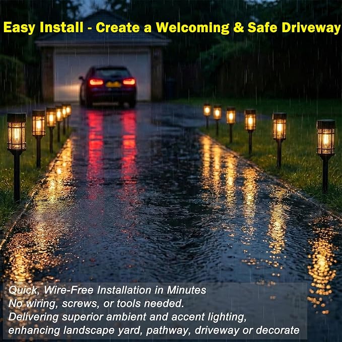 ILANCK Solar Lights Outdoor Waterproof, 8 Pack 21" Solar Pathway Lights with Metal & Glass, Auto On/Off Garden Lights for Yard, Landscape, Driveway Walkway