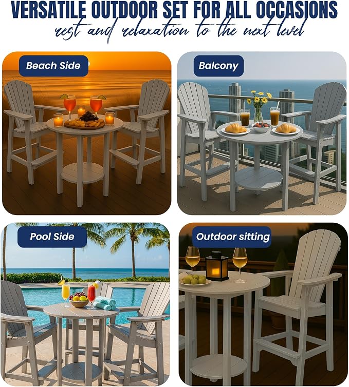 Phat Tommy Round Bar Height Patio Table - Outdoor Bar Table - Balcony Height Patio Furniture for Your Deck - Poly Outdoor Furniture, Grey